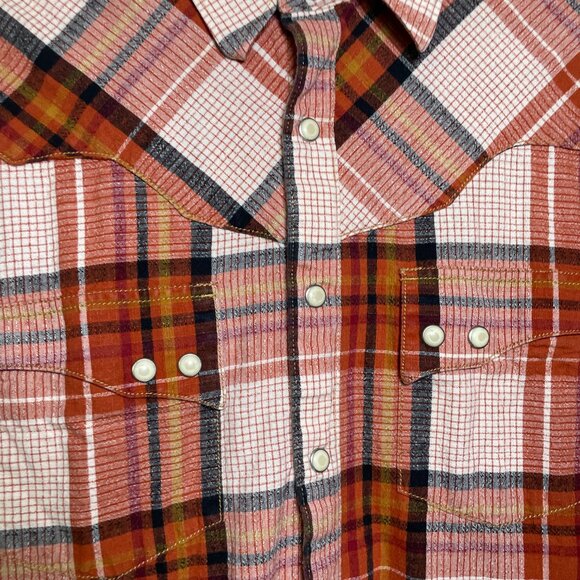 Women's Medium Wrangler Retro Orange Plaid Long Sleeve Button Down Shirt - Picture 4 of 7